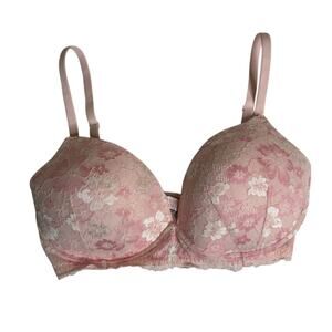 Victoria’s Secret Body by Victoria Wire Free Floral Lace Pink Bra Womens 34DDD‎
